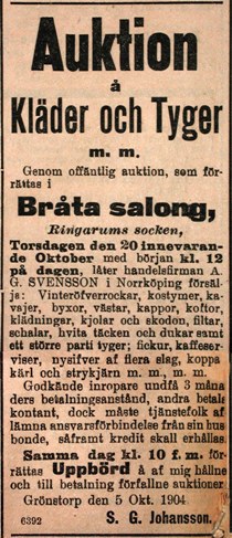 Annons ur Söderköpingsposten 1904.