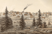 Litografi över Reijmyre glasbruk 1870. Bild: Östergötlands museum